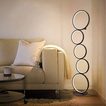 Nettlife Lámpara De Pie Led Moderna Regulable 32w Interruptor Táctil Lámpara De Pie Blanco Cálido 3000k Aluminio De Anillo Negro De 5 Llamas