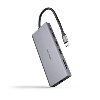 Hub USB-C Nanocable 10.16.4612 12 en 1 3xUSB-A 3.2 2xHDMI 4K60Hz DP RJ45 Lector SD/TF Audio PD 100W Aluminio Gris