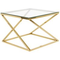 mesa de centro con marco de acero dorado parte superior cuadrada de vidrio beverly
