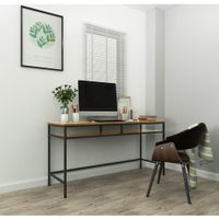 escritorio en efecto pino y con estructura de metal gris