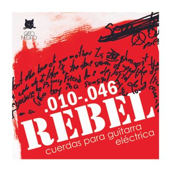 Juego de cuerdas para guitarra eléctrica Rebel by Gato Negro 10-46. Fabricadas en acero y nickel de alta calidad en España desde 1868. Calibres 0.10-0.13-0.17-0.26-0.36-0.46