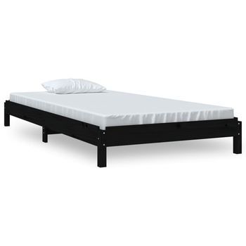 Cama Apilable De Madera Pino Maciza Negro 75x190 Cm