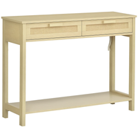 homcom mesa consola de entrada con 2 cajones y estante inferior para pasillo salon dormitorio de estilo cannage 100x30x76 cm natural   aosom espana