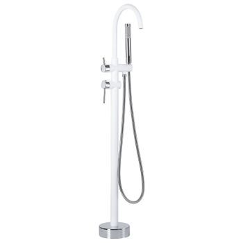 Grifo De Baño Mono Mando De Latón Blanco Con Plateado Con Ducha De Mano Bañera Independiente Moderno Tugela