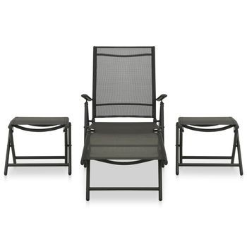 Conjunto De Muebles De Jardín 3 Uds | Mesa Y Sillas Textilene Aluminio Negro