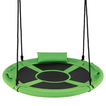 Costway Columpio Redondo para Niños de 100cm con Correas Ajustables Reposacabezas Suave Asas para Interior Exterior Carga 150kg 3+ Años Verde