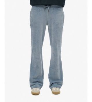 Superdry para mujer. W7011203A Pantalón Jogger Velour Wide Leg azul (M), Casual, Algodón