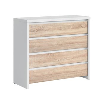 Cómoda 4 cajones paneles de aglomerado madera y blanco