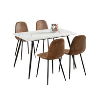 juego de mesa efecto marmol blanco y 4 sillas escandinavas