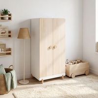 armario ropero infantil vaarentaa 2 puertas 126x60x41cm - blancoroble encasa