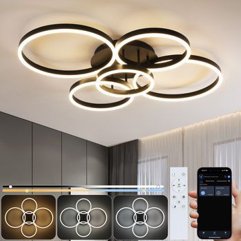 Nettlife Lámpara De Techo Led Para Salón Regulable, 78 W, 3000-6500 K, 5 Anillos De Acrílico Moderno Dorado Con Mando A Distancia