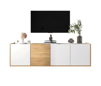 Mueble tv 171,5cm de mdf con 3 puertas,3 cajones,blanco+madera
