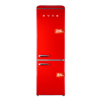 Frigorífico EVVO Combi Retro F55, 300L, diseño vintage, Crisper Zone, Turbo Fan, silencioso