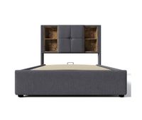 cama individual 90x200cm - carga inalambrica usb c con almacenamiento y somier de madera - gris algodon