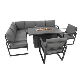 Sofá Jardín Aluminio 7 Plazas Mesa Brasero Gas Exterior Gris Lujo 14.65kw