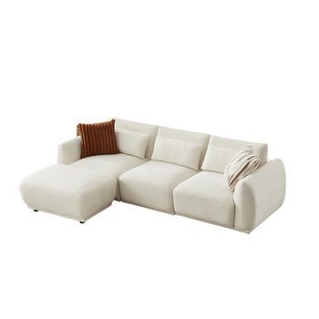 Yhl Voyura 10-beigewhite Sofá Multipersona De Terciopelo Teddy Espuma Almohadas – Beige Blanco