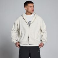 sudadera con capucha oversize lift de felpa francesa con cremallera de dos vias para hombre de mp - gris moteado crema - s