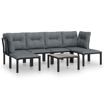 Conjunto De Muebles De Jardín 7 Uds | Mesa Y Sillas Ratán Sintético Negro Y Gris