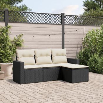 Conjunto De Sofás Jardín 4 Uds | Mueble Jardin Mesa Y Sillas Con Cojines Ratán Sintético Negro Cfw159472