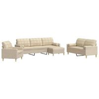 juego de sofa 4 piezas con reposapies y cojines tela crema vidaxl