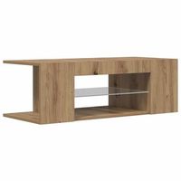 mueble tv  mueble de salon  mesa de tv luces led madera roble artisan 90x39x30 cm