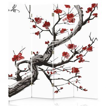 Biombo Cherry Blossom - Separador De Ambientes Cm. 145x180 (4 Paneles)