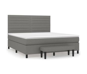 Cama box spring con colchón tela gris oscuro 160x200 cm rayas horizontales