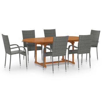 Set De Muebles De Comedor De Jardín 7 Piezas Ratán Pe Gris Vidaxl
