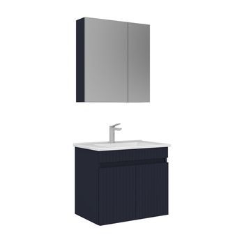Conjunto De Mueble Con Lavabo Y Espejo (2 Piezas)  - 65 X 45 X 57 Cm - Azul Marino Mate