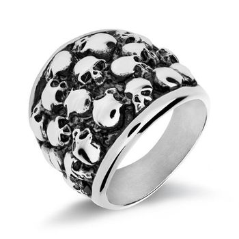 Anillo calaveras para hombre en acero inoxidable