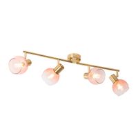 foco art deco dorado con cristal rosa 4 luces