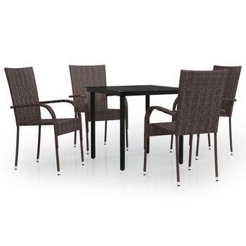 Juego De Comedor De Jardín 5 Uds | Conjunto Mueble Jardin Mesa Y Sillas Marrón Y Negro