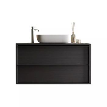 Mueble Para Baño Suspendido Frassi – Lavabo Integrado – 2 Cajones – Negro Ceniza – Diseño Moderno