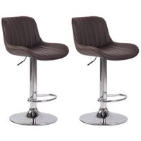 juego de 2 taburetes de bar sillas altas en pvc marron costuras verticales soporte de metal cromado 100004273