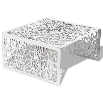 Mesa De Café - Mesa De Centro Con Diseño Geométrico Calado Aluminio Plateado