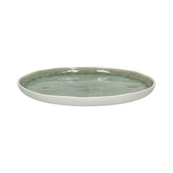 Plato de postre de porcelana blanca y verde pálido