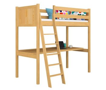 Cama alta de madera con escritorio n04 pino natural