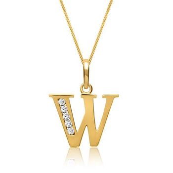 8k cadena de oro letra w con circonita