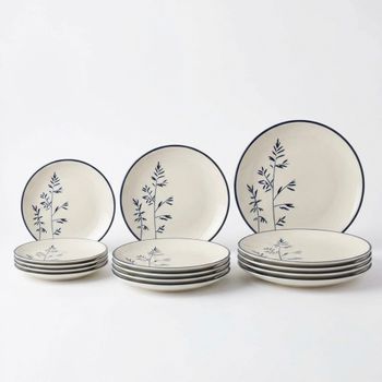 Vajilla Completa 12 Piezas Porcelana Premium Para 4 Personas, Vajilla Asami Decorada Forma Coupe, Apta