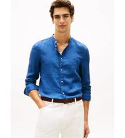 tommy hilfiger para hombre mw0mw39271 camisa de corte slim en lino azul m casual fiesta clasico manga larga