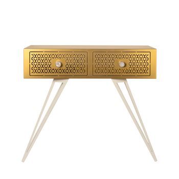 Consola Mayfair 100x35x80 Cm En Hierro Diseño Glamoroso Hollywood Regency Patas Blancas Cajones Dorados Made In Italy Sin Compartimentos