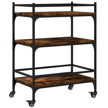 Carrito De Cocina，estantería De Cocina, Carrito De Servir Madera Ingeniería Roble Ahumado 65x40x86,5 Cm
