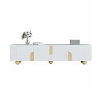 mueble tv 180 cm - 4 puertas diseno elegante superficie efecto marmol pies de madera esfericos - blanco madera