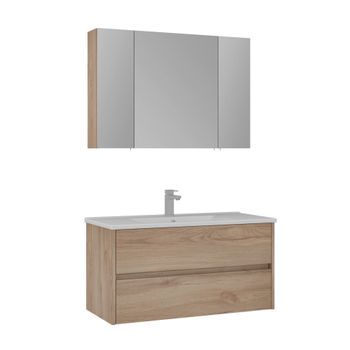 Conjunto De Mueble Con Lavabo Y Espejo (2 Piezas)  - 100 X 16 X 52 Cm - Roble