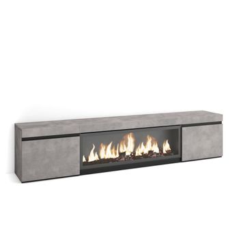 Mueble tv efecto madera cemento 208x35x45cm chimenea efecto fuego