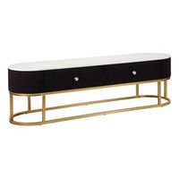 mueble de tv de metal doradotela negra y madera blanca 150x42x45 cm