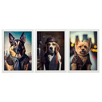 Set De 3 Posters Diverso En Estilo Fotografía A Todo Color Divertidas Ilustraciones Realistas De Animales Con Ropa Humana Diseño Y Decoración De Interiores A3 Marcos Blancos Nacnic