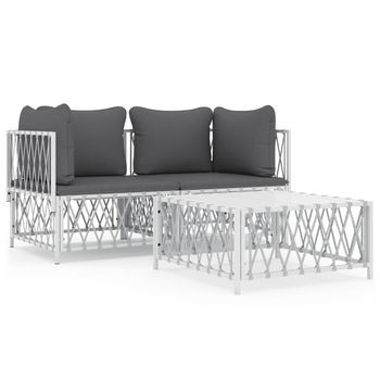 Conjunto De Muebles De Jardín 3 Uds | Mesa Y Sillas Con Cojines Acero Blanco