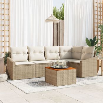 Juego De Sofá De Jardín De 6 Piezas Con Cojines Beige De Rattan Poliéster V9483 Unico / Beige