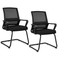 costway juego de 2 silla de oficina con soporte lumbar respaldo medio asiento tapizado silla ergonomica de malla para recepcion negro